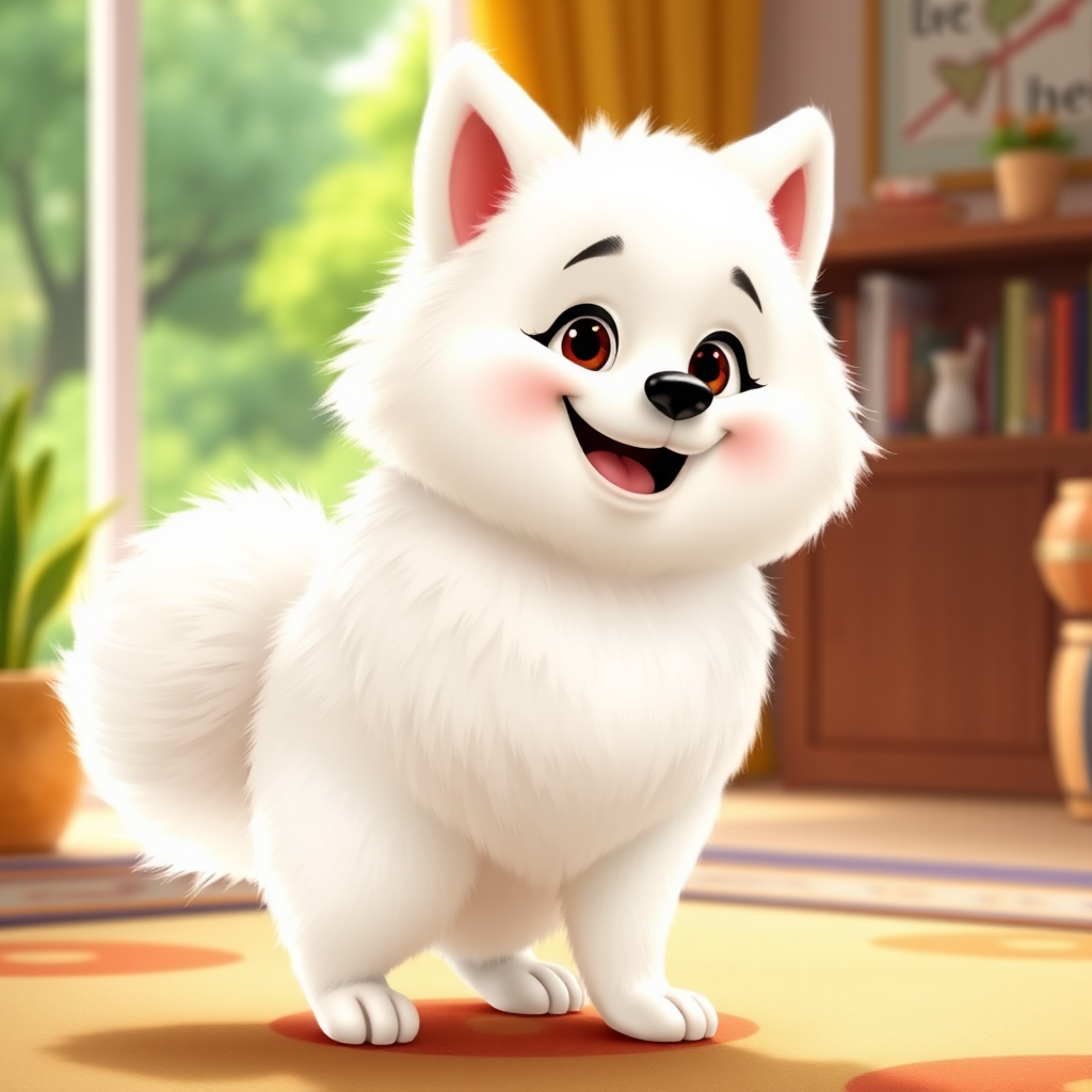 A playful, fluffy American Eskimo dog in Pixar.