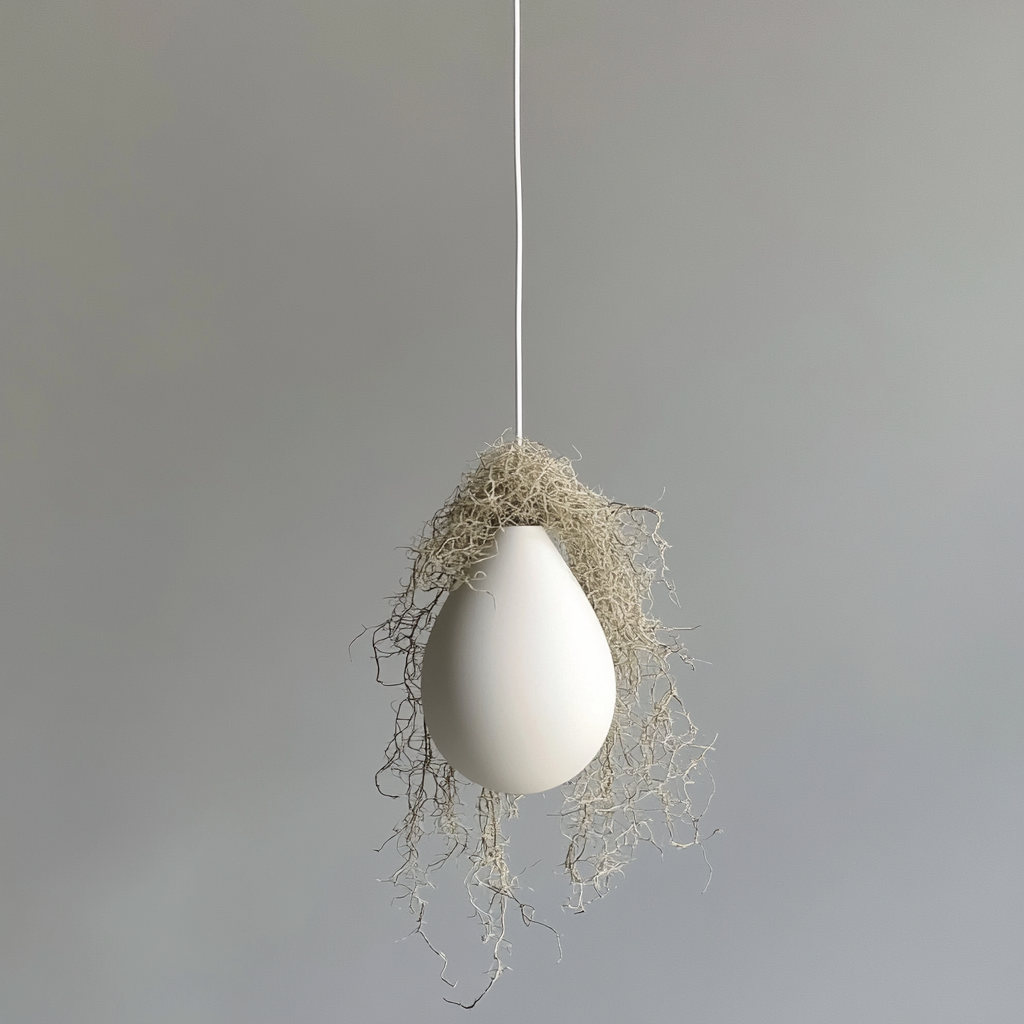 A playful white porcelain ornament for Spanish moss.