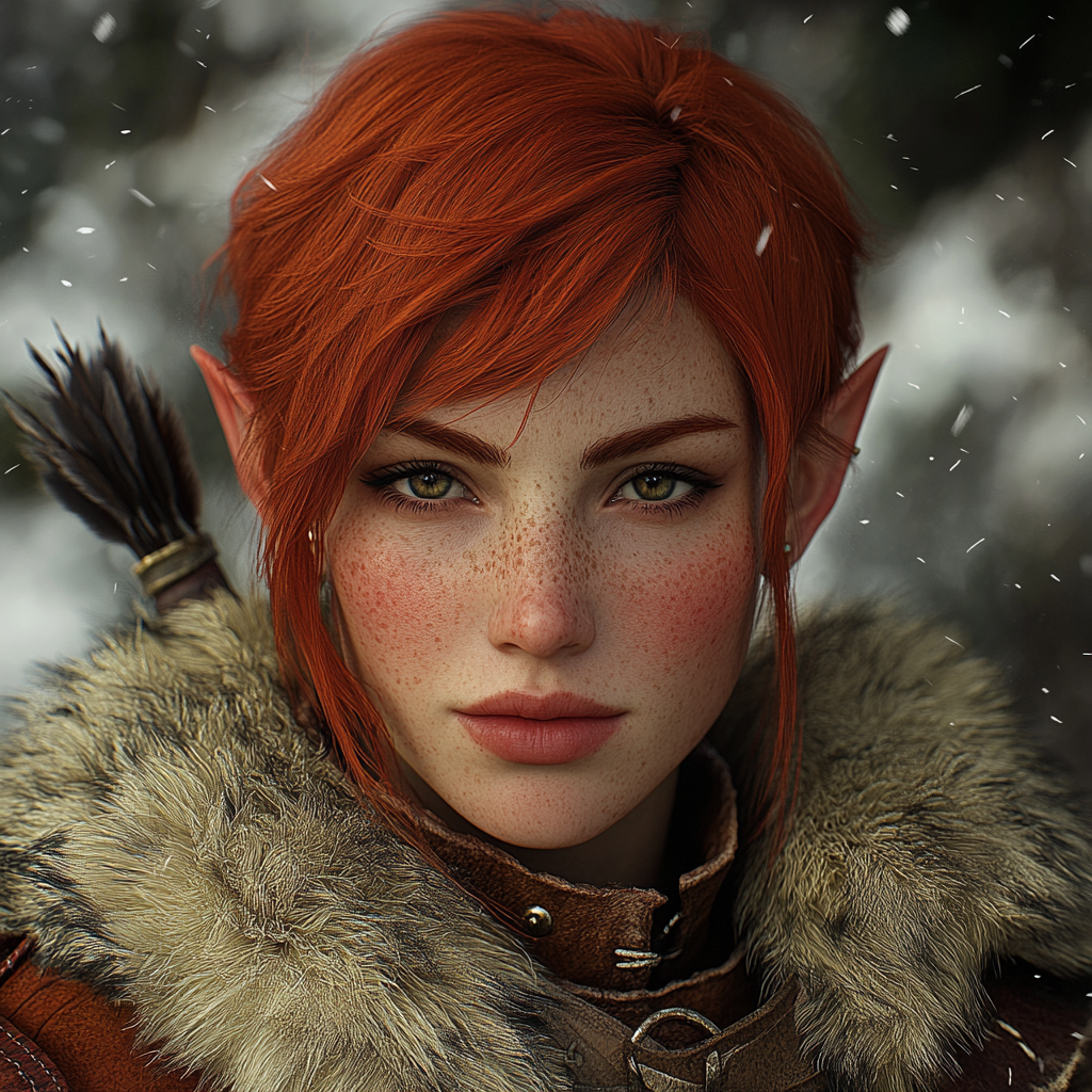 A portrait of a red-haired half-elf hunter.