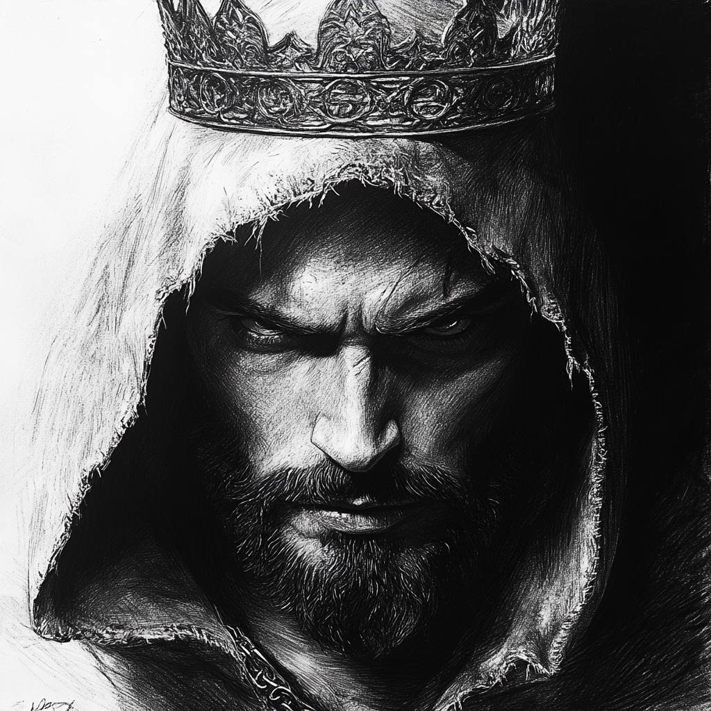 A portrait of warrior Jesus with a crown