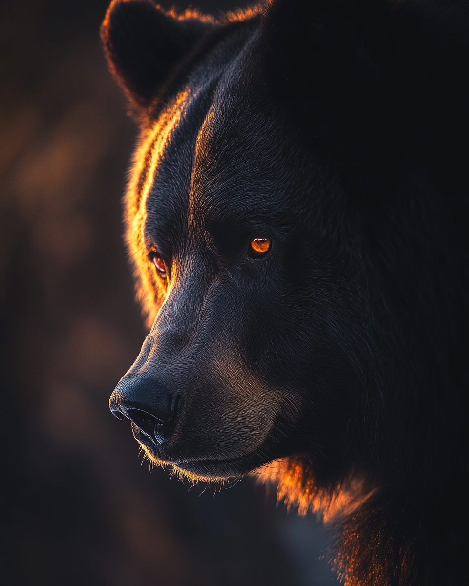 A powerful bear in golden light, photographed beautifully.