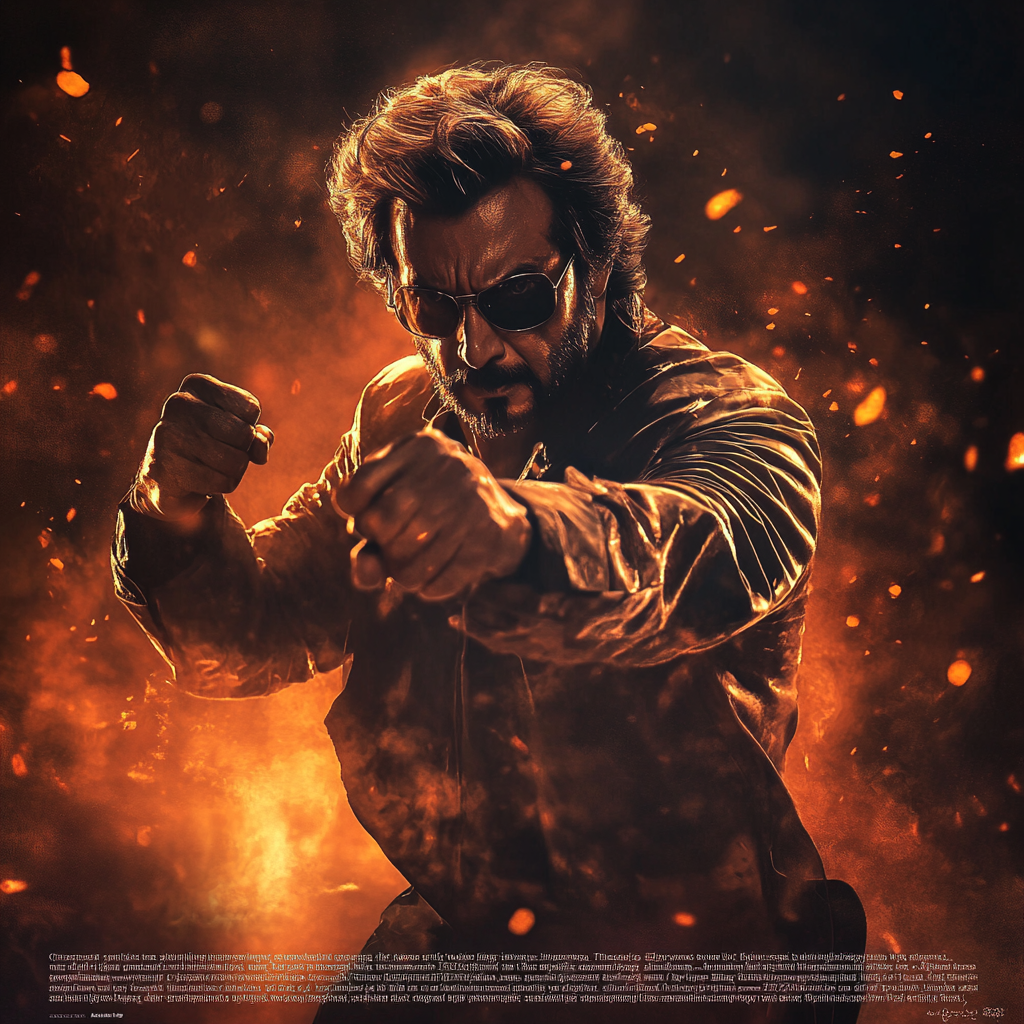 A powerful moment: Rajinikanth in dynamic action.