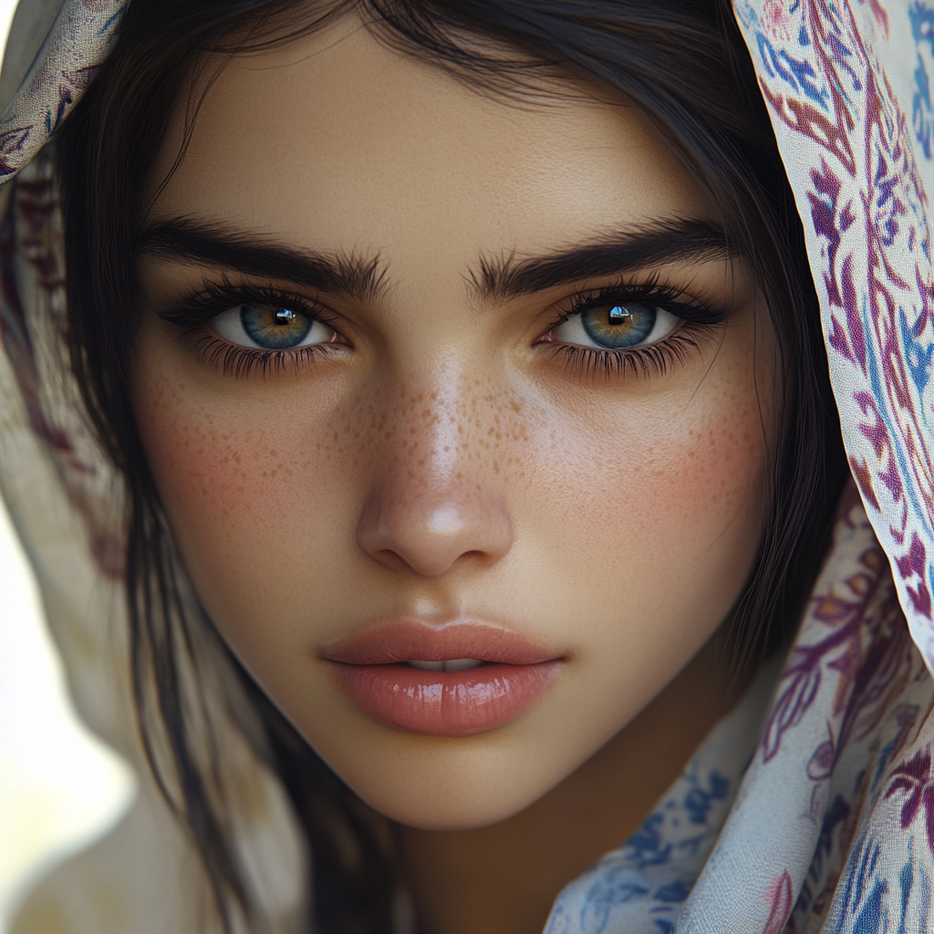 A realistic Mediterranean girl with detailed symmetrical face