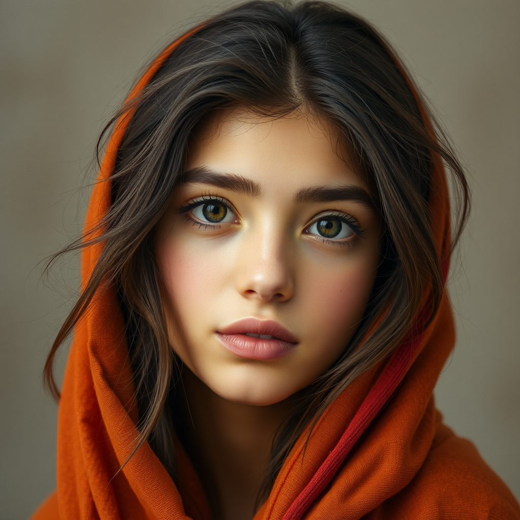 A realistic Persian girl smiling at camera