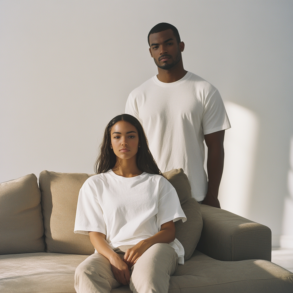 A realistic black model man and girl together.