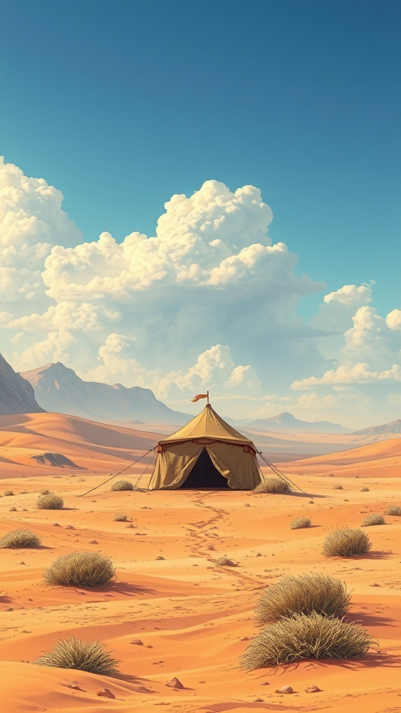 A realistic cartoon cover of a desert scene.