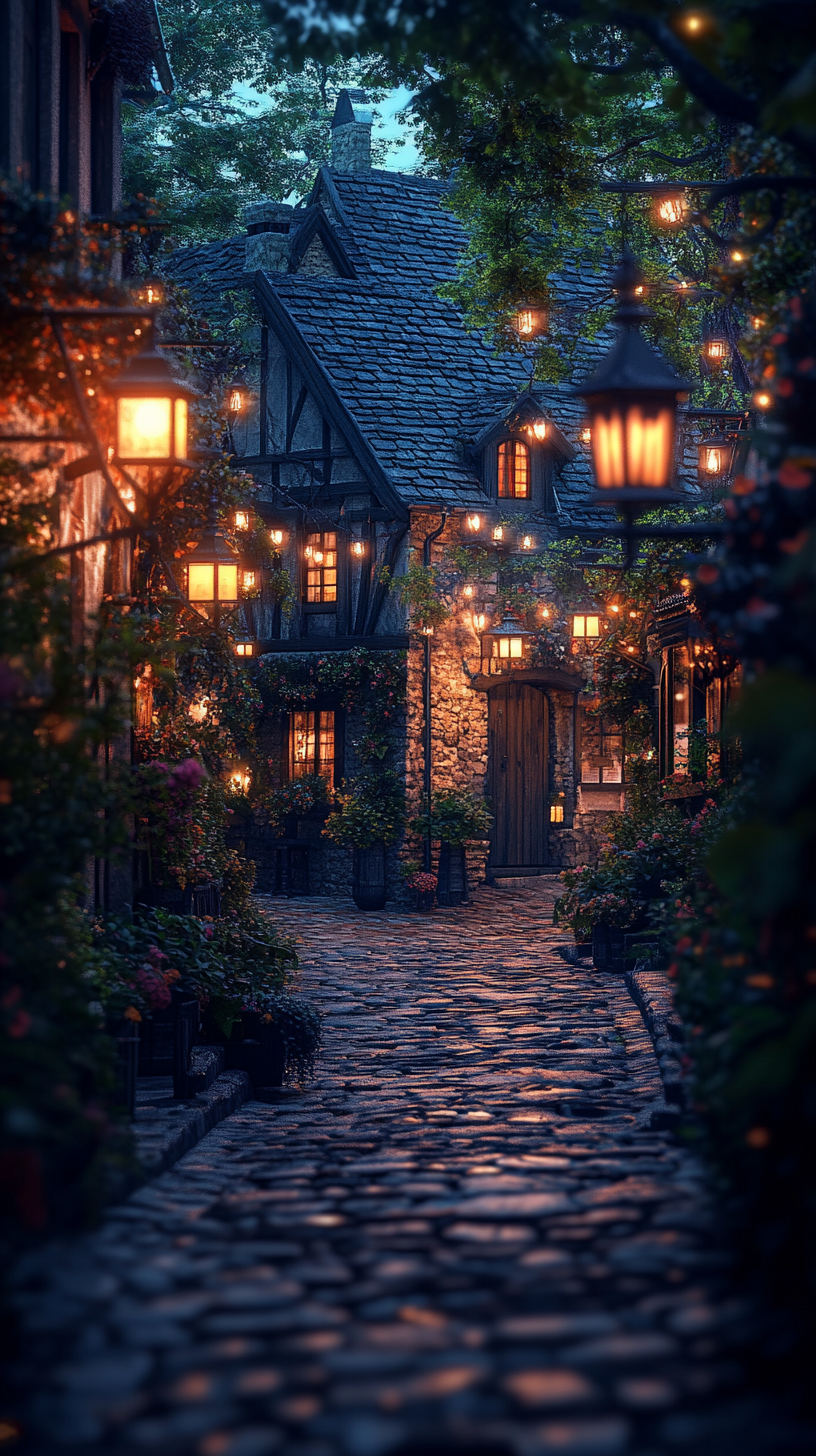 A realistic image of houses with feelings, memories, streetlights.