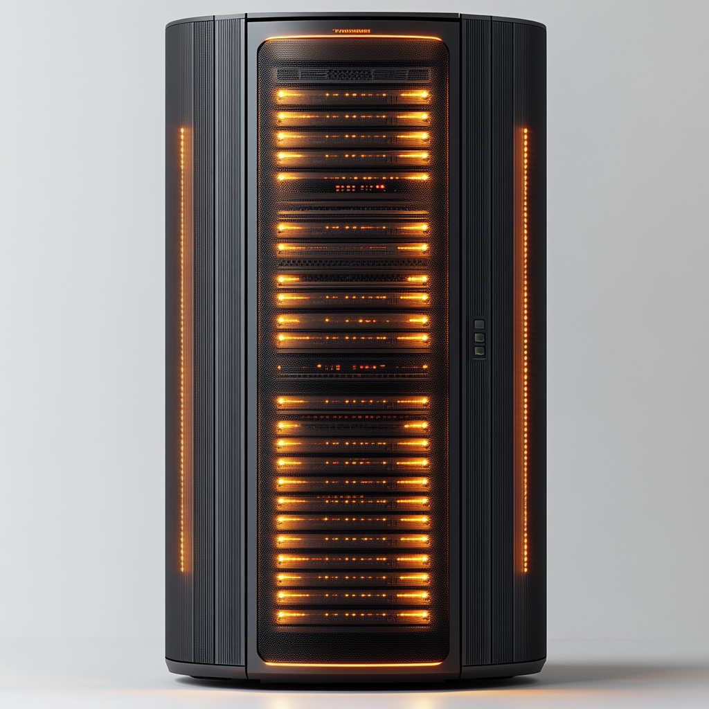 A realistic metal server rack on white background