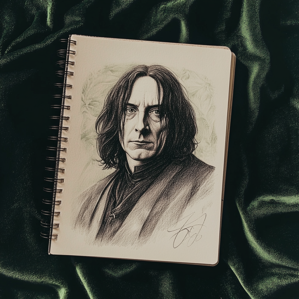 A realistic pencil sketch of Severus Snape portrait.