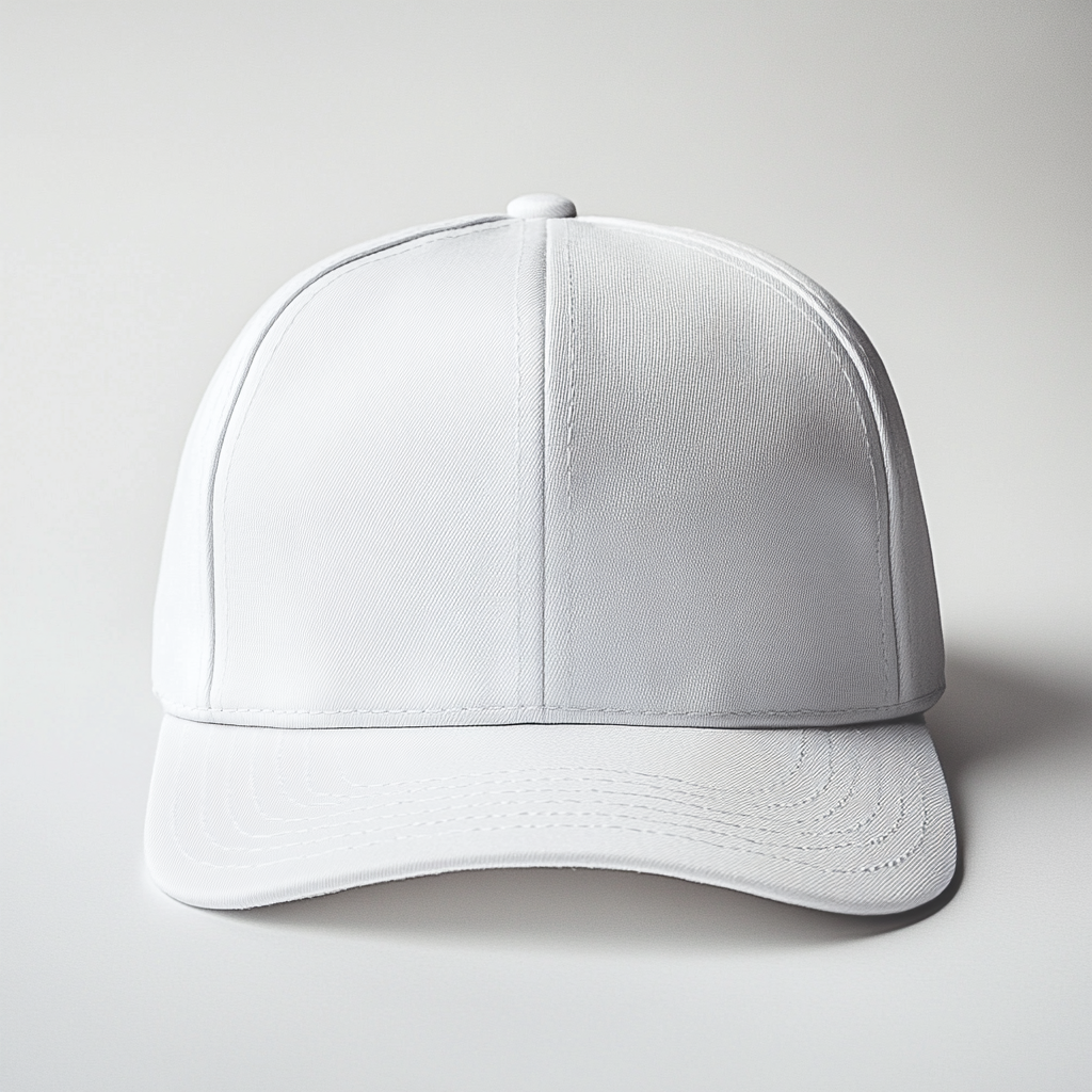 A realistic white snapback cap in photo studio.