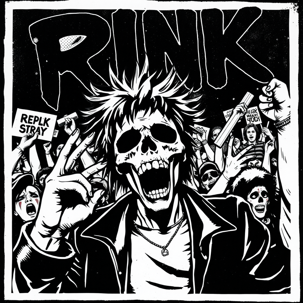 A rebellious black and white punk culture collage.