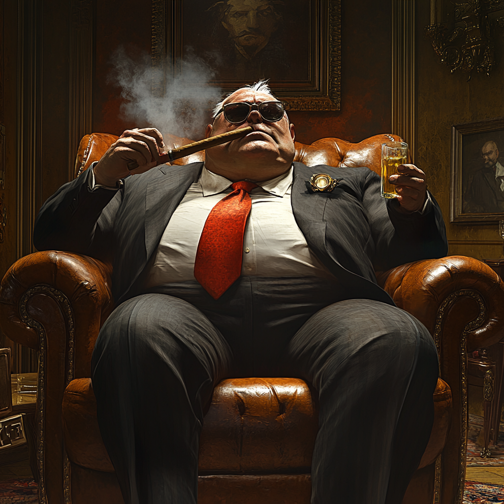 A rich businessman relaxing with whiskey and cigar