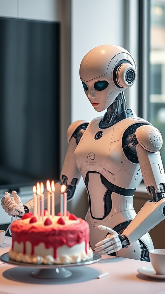 A robot made a birthday cake for him.