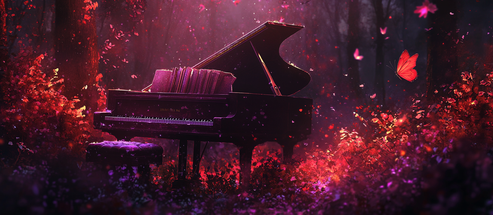 A romantic night in the forest with piano.