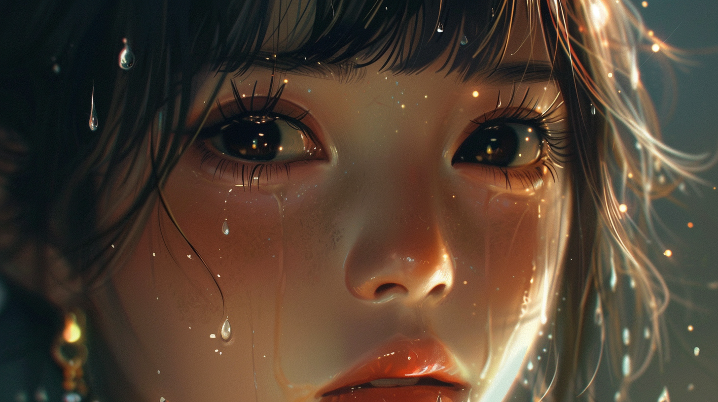 A sad anime girl with tears