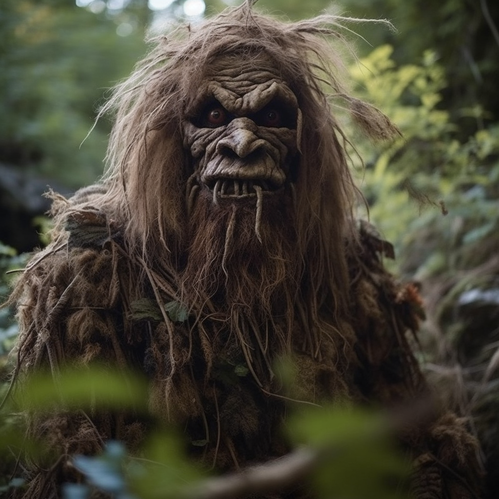 A scary creature named Kukwes in the forest.