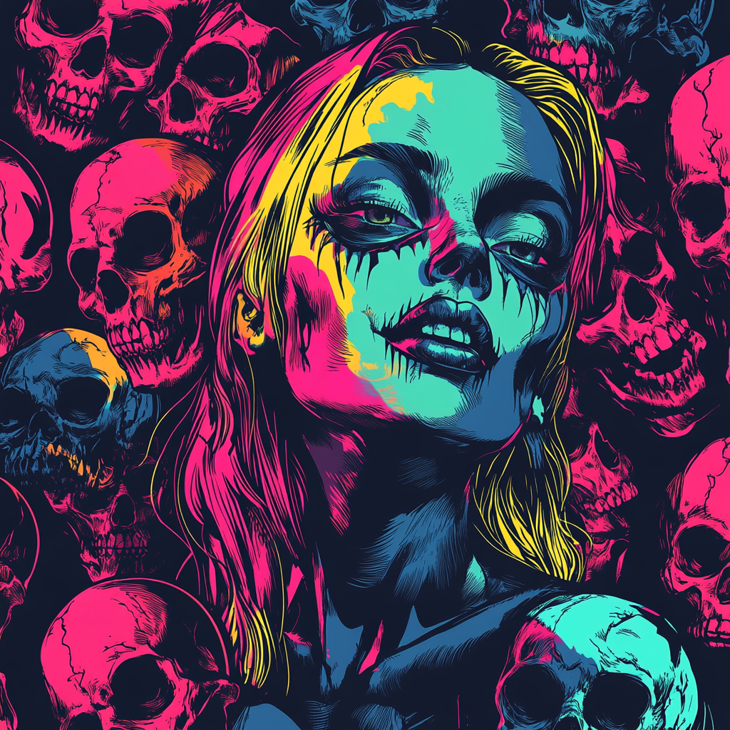 A scary woman in skull top, Halloween art