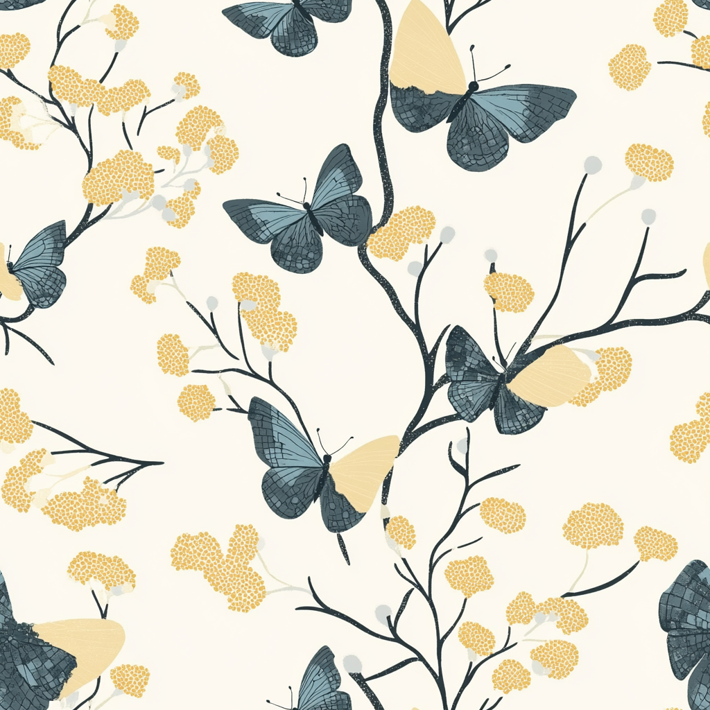 A seamless pattern of pastel yellow butterflies