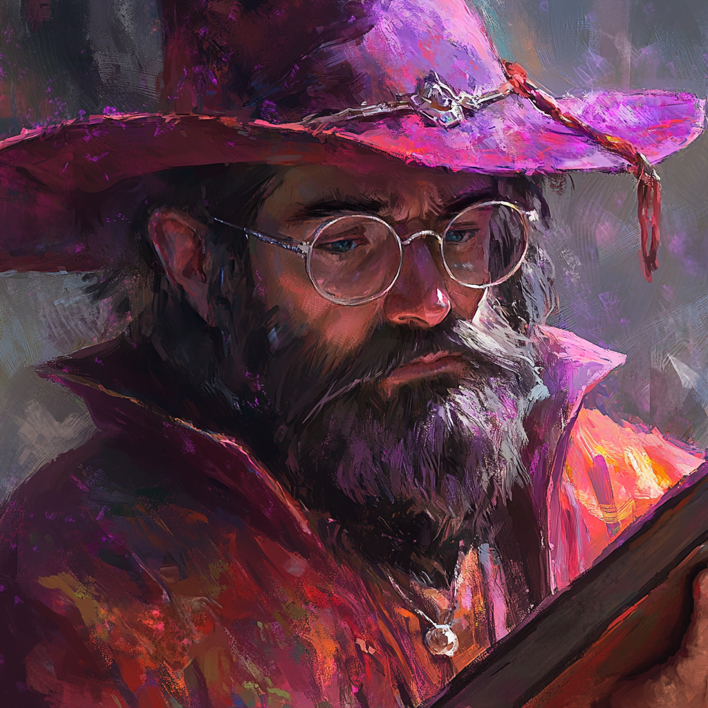 A sharp-eyed male dwarf wizard in vibrant robes