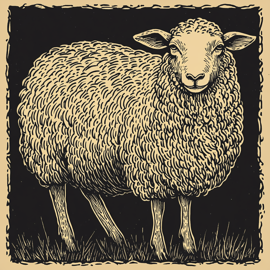 A sheep vtt token with bold graphic style.