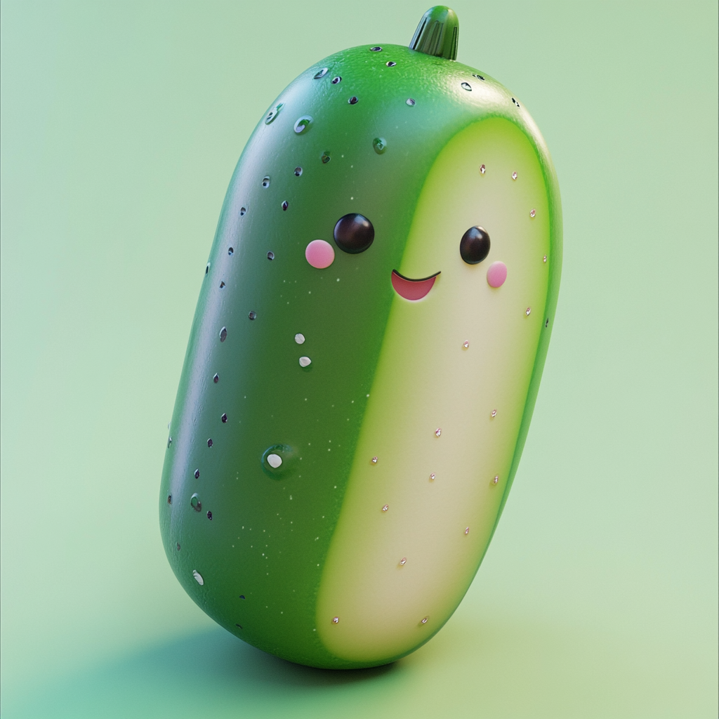 A shiny cartoon cucumber in cute clay style