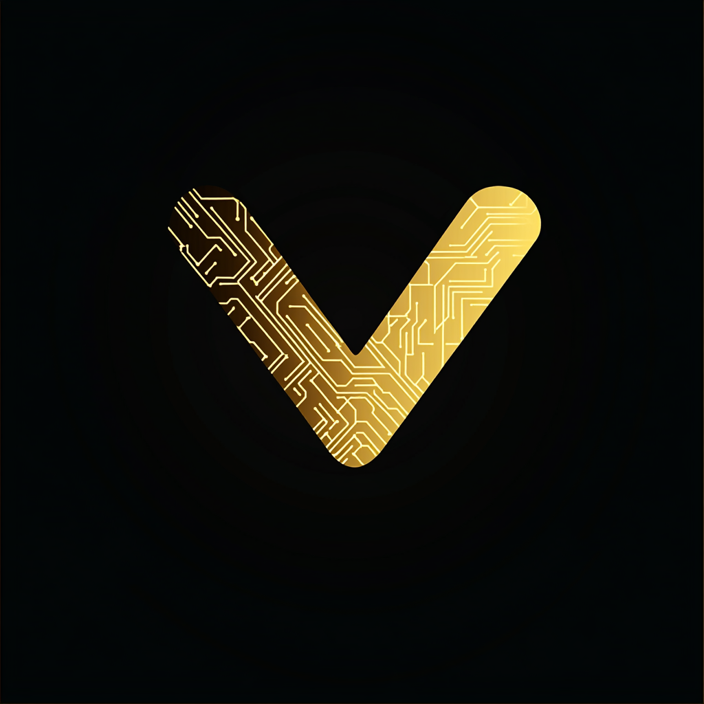 A shiny gold check mark with circuit pattern