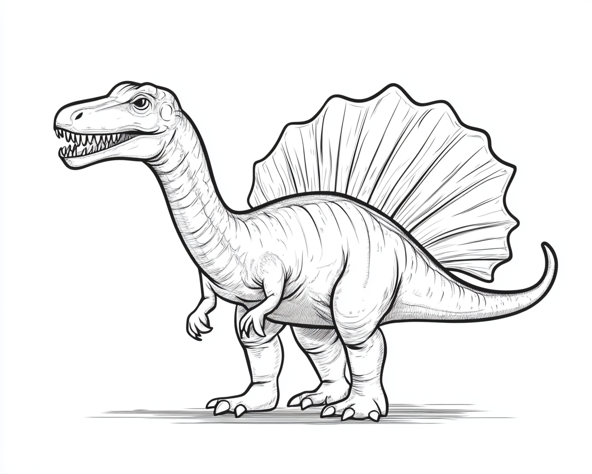 A simple Spinosaurus dinosaur coloring page for kids.