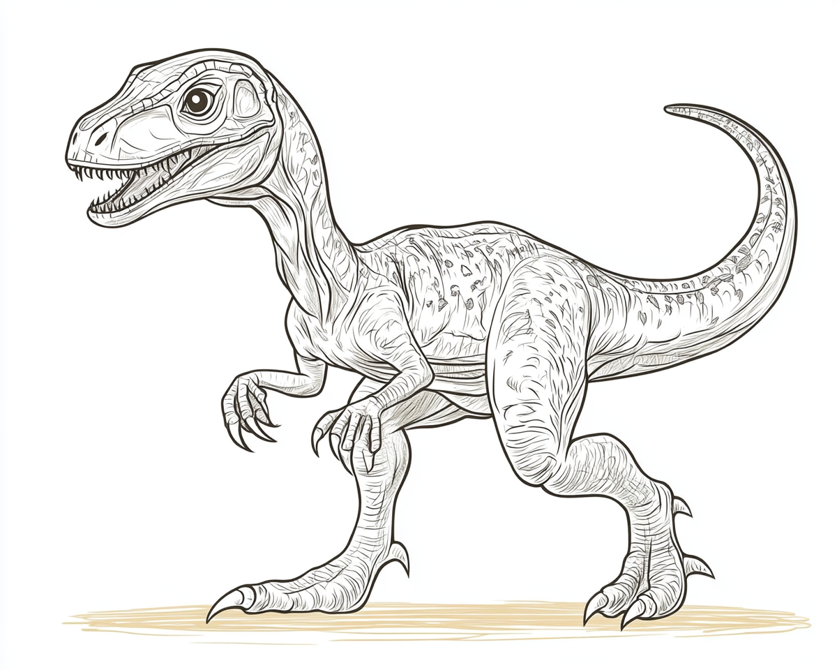 A simple drawing of a velociraptor for kids.