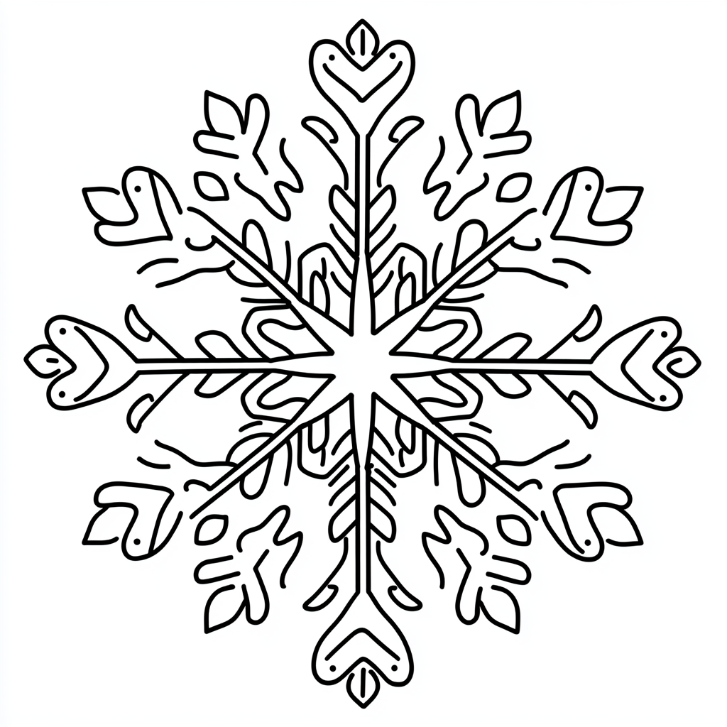 A simple snowflake coloring page for beginners.