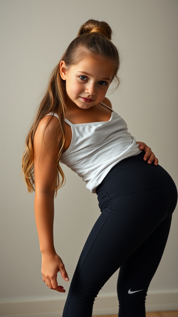 A six-year-old Irish girl in camisole and leggings