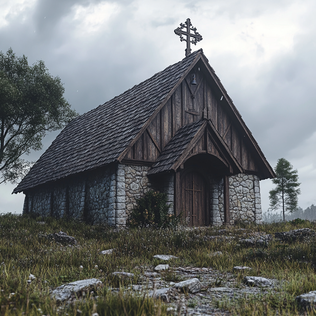 A small medieval church in a poor village