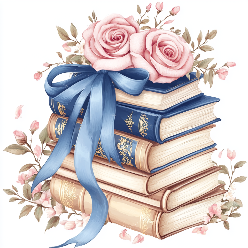 A stack of fancy books with pretty ribbon