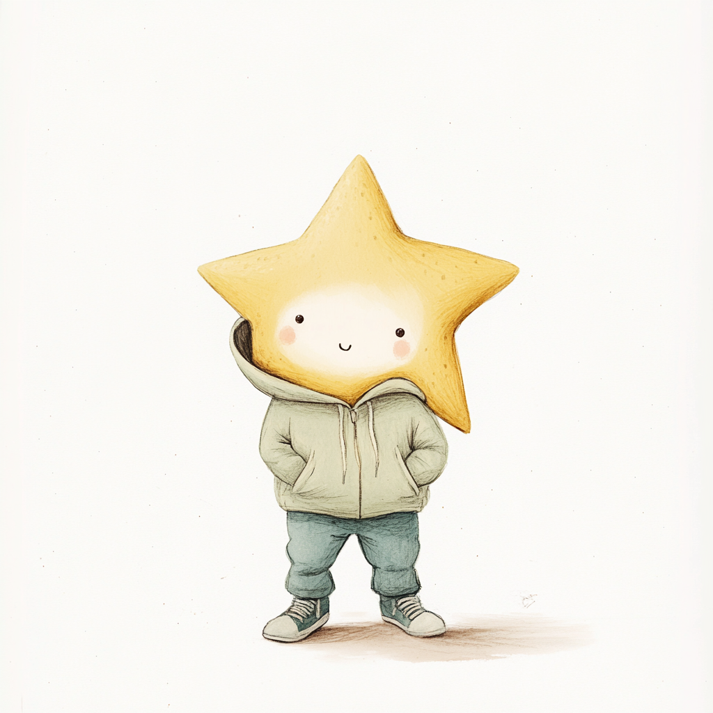 A star in hoodie and sports shoes drawing.