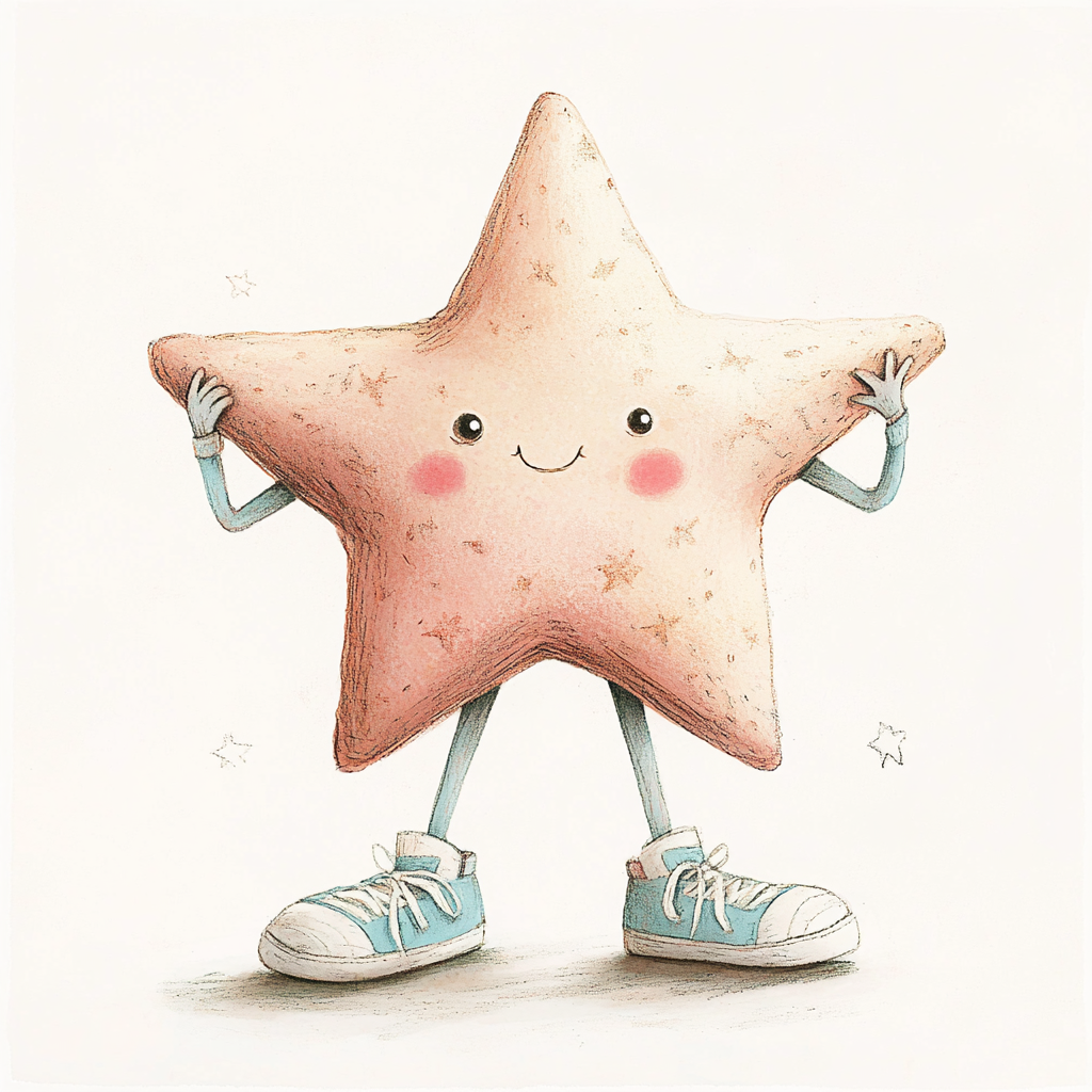 A star with hands and legs curious, in sneakers.