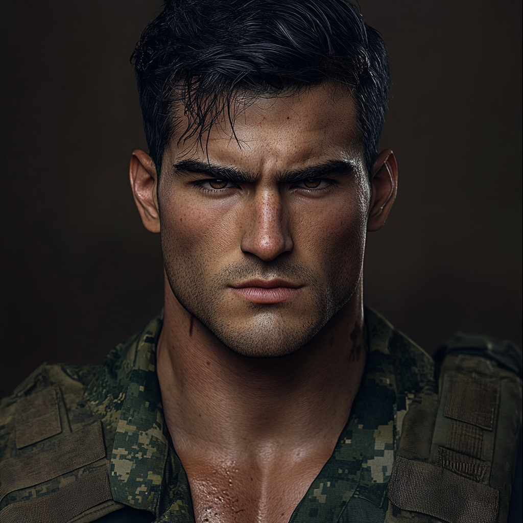 A strong military man with determined gaze