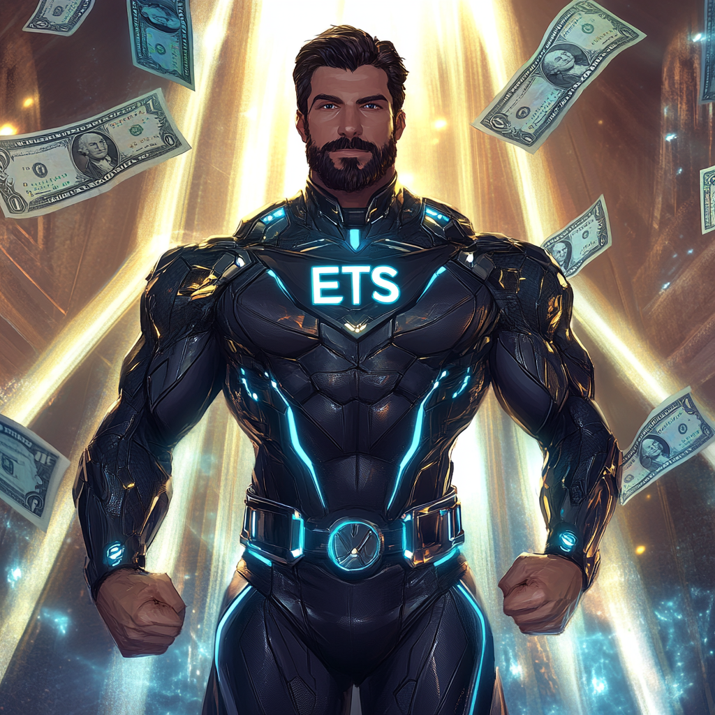 A strong superhero in futuristic suit with riches