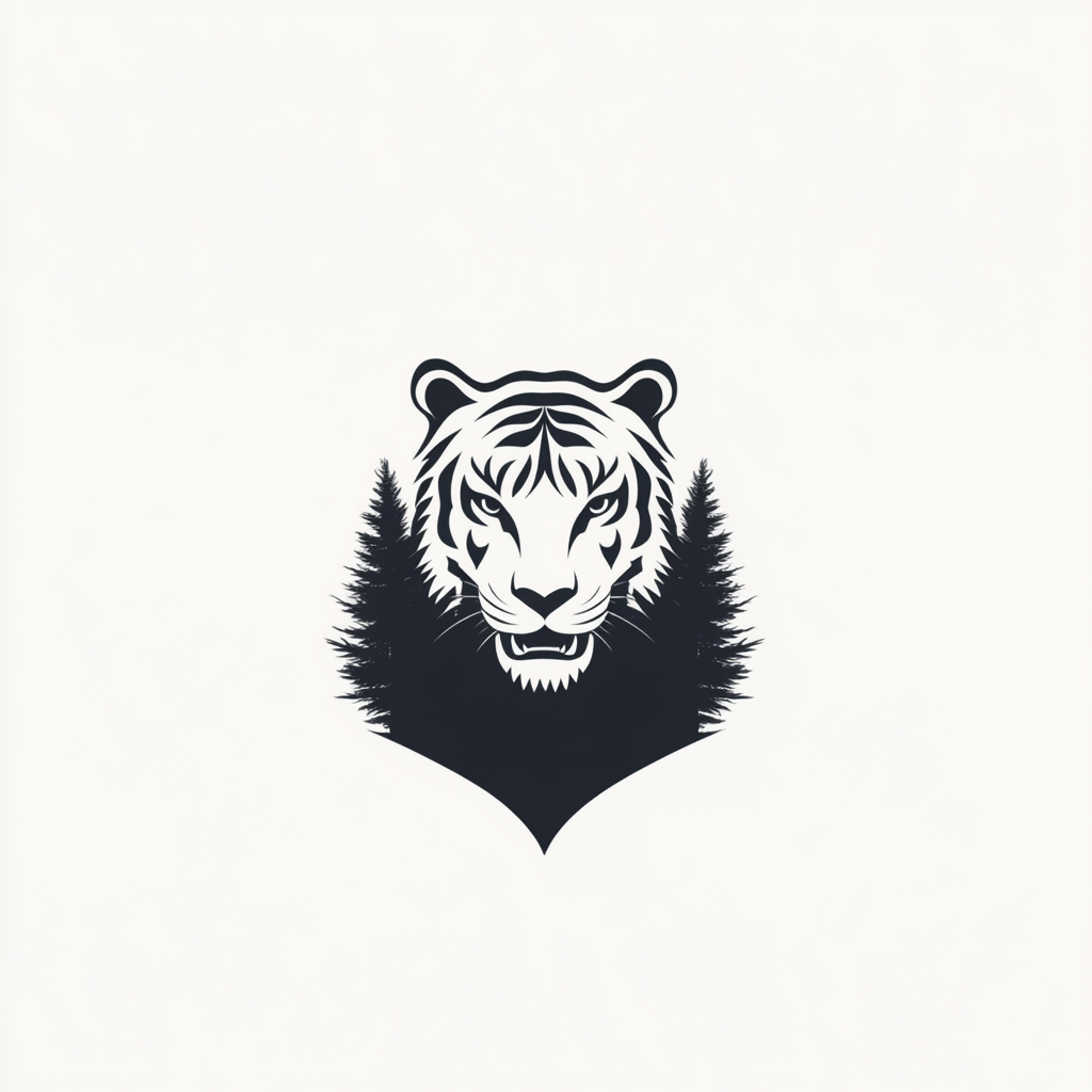 A strong tiger roars from forest in minimal design