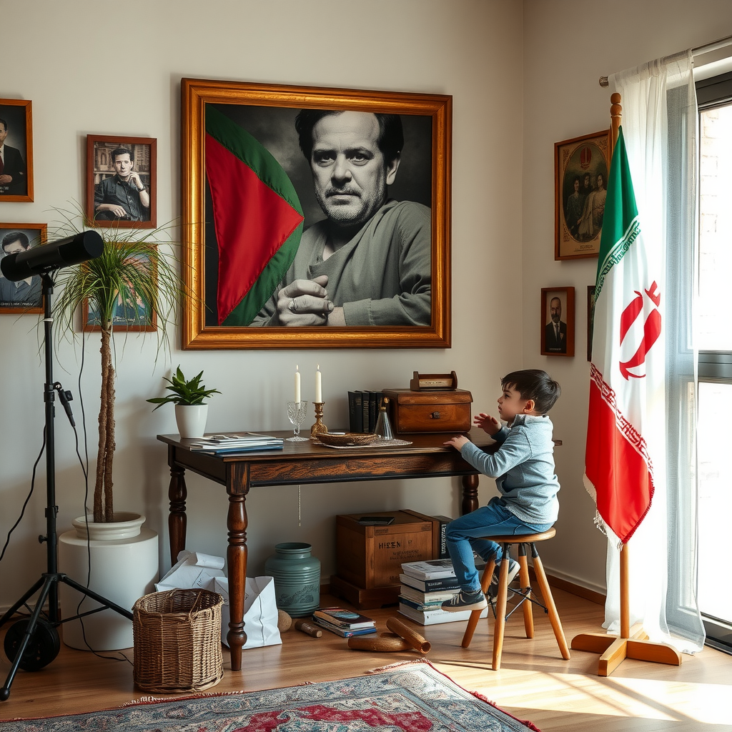 A studio with table, picture of martyrdom