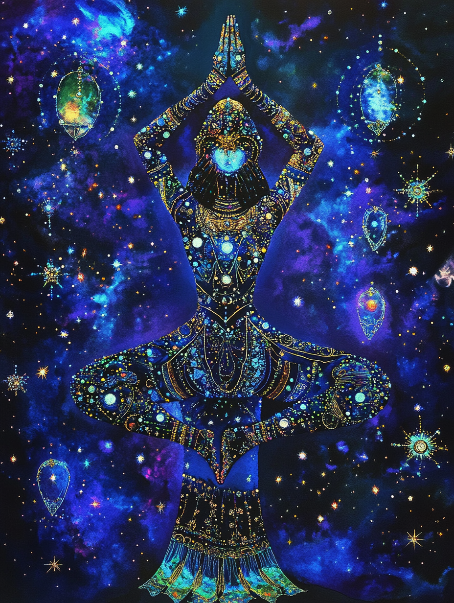 A stunning alien goddess made of constellations and opals.