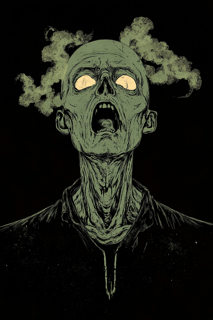 A surreal, old exorcist illustration on t-shirt