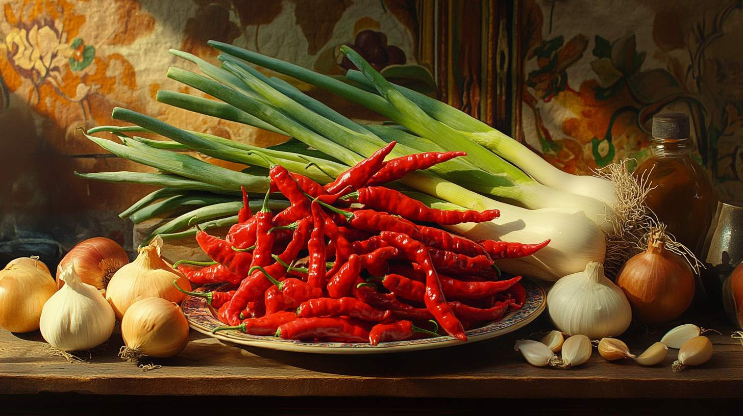 A table full of colorful vegetables under bright light