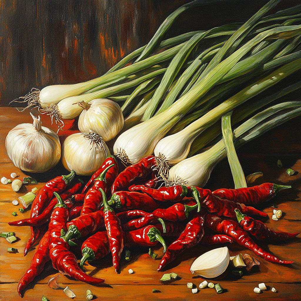 A table with colorful vegetables and bright light