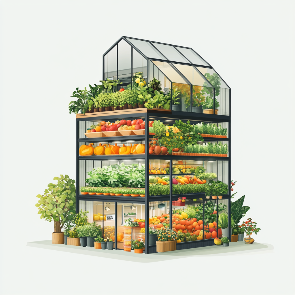 A tall building with a garden inside