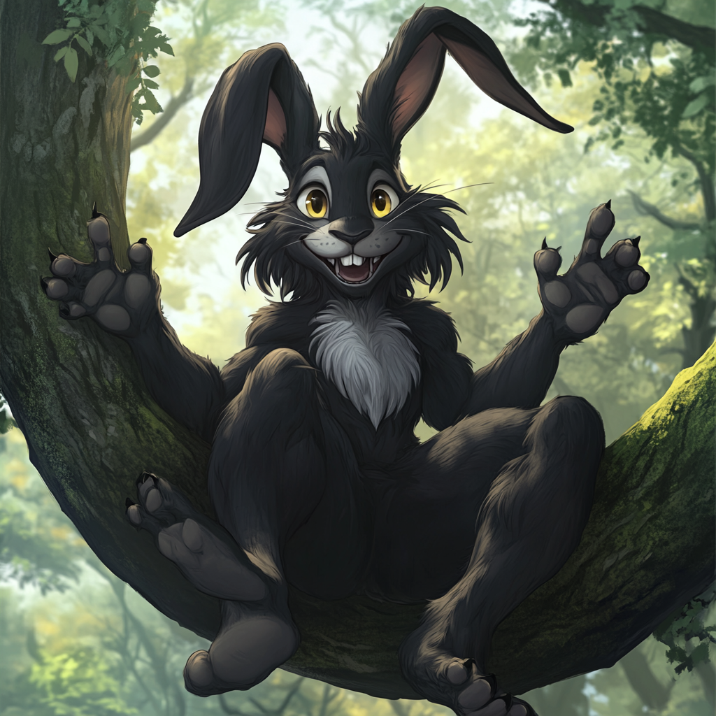 A tall rabbit with long ears in tree