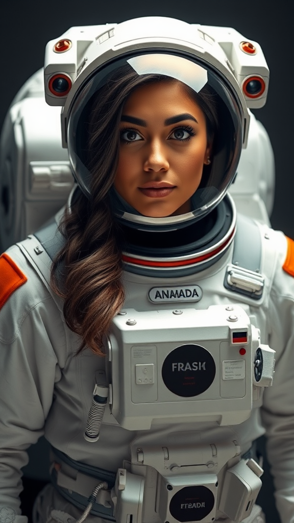 A tan Canadian astronaut in a curvy suit.