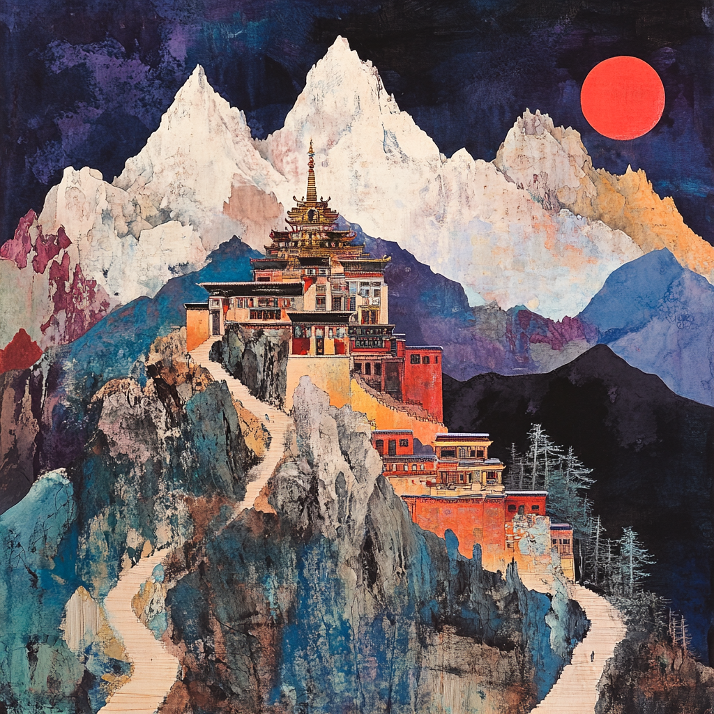 A traditional Chinese painting of Mt. Gang Rinpoche