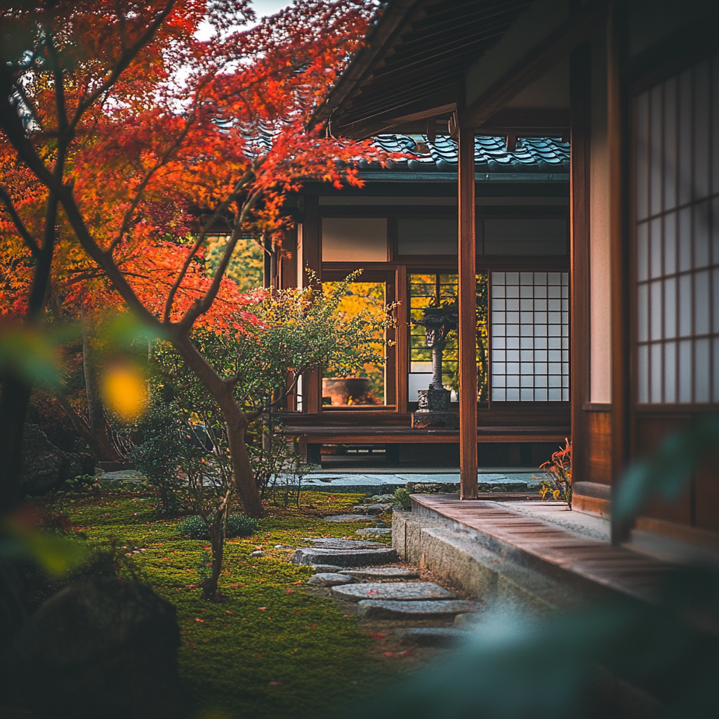 A traditional Japanese Minka in autumn day.