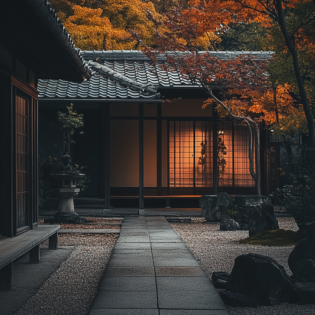 A traditional Japanese Minka on a cool autumn day.