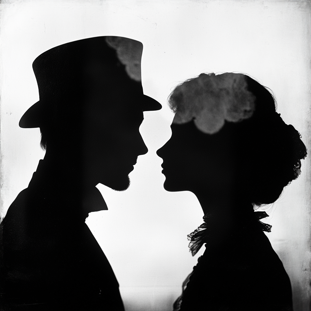 A vintage couple in London with steampunk hats.