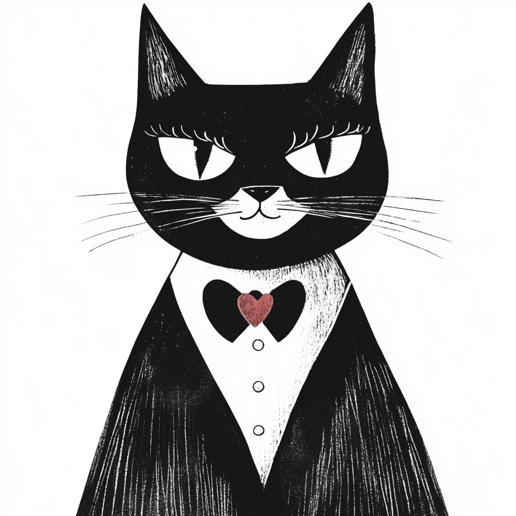 A vintage style valentines card with cute vampire cat